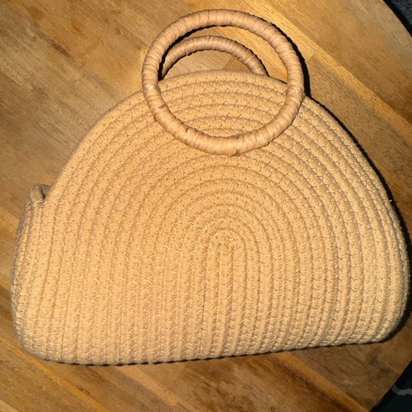 Handbags - Woven Circle-Handle Tote in Beige